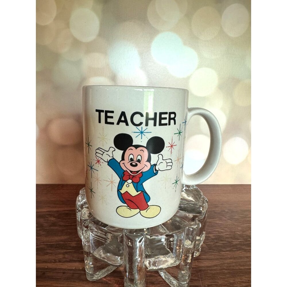 Vintage Disney Mickey‎ Mouse “Teacher” Mug – Retro Atomic Starburst Design